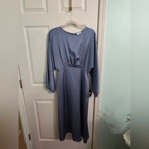 Sugarlips Long Sleeve Satin Dress in Blue